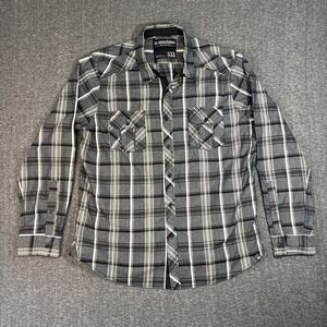 Men's Machine Plaid Long Sleeve Western Cowboy Rock Button Up Shirt Size XXL